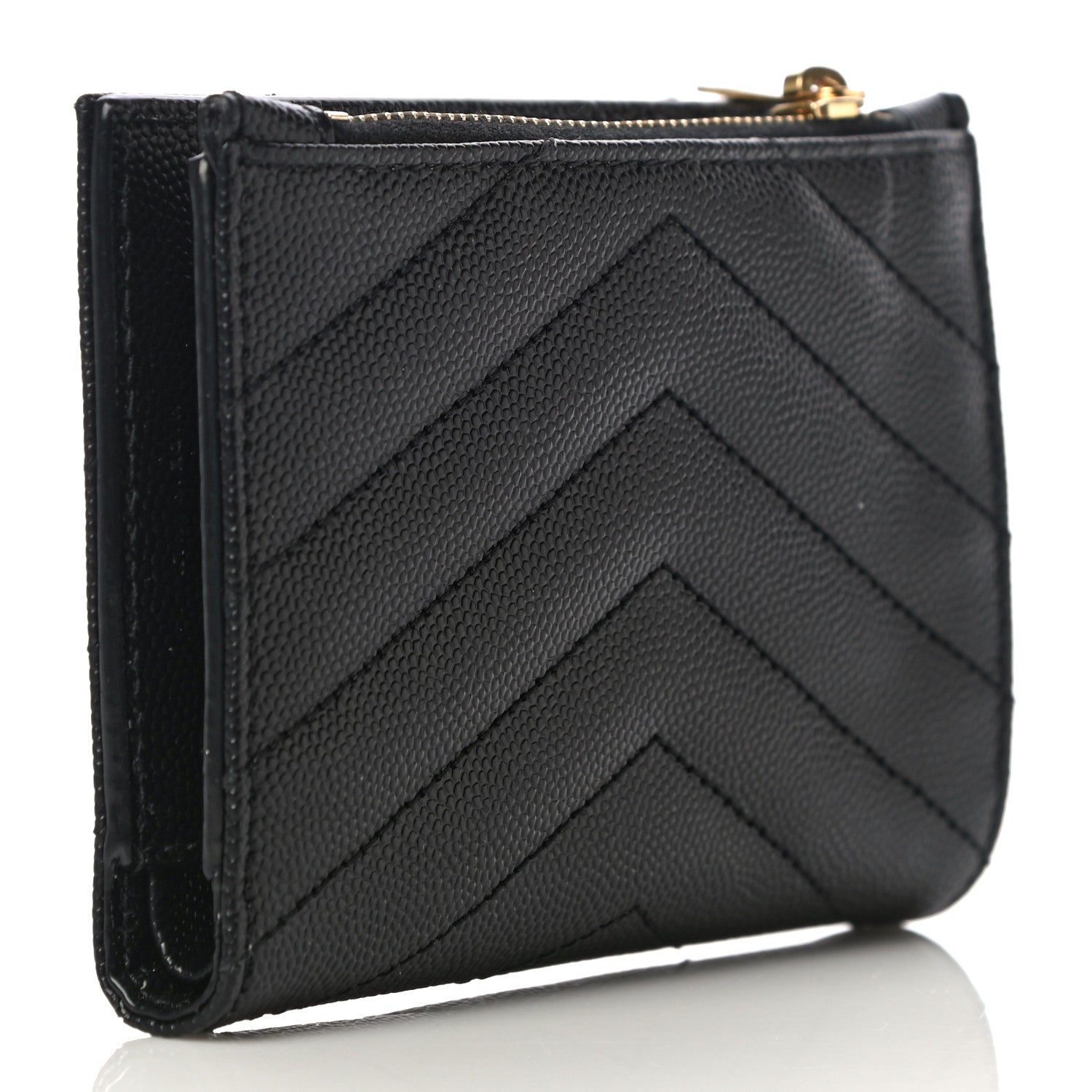 Saint Laurent Grain De Poudre Matelasse Chevron Monogram Zipped Two-Part Wallet Black 3 of 9