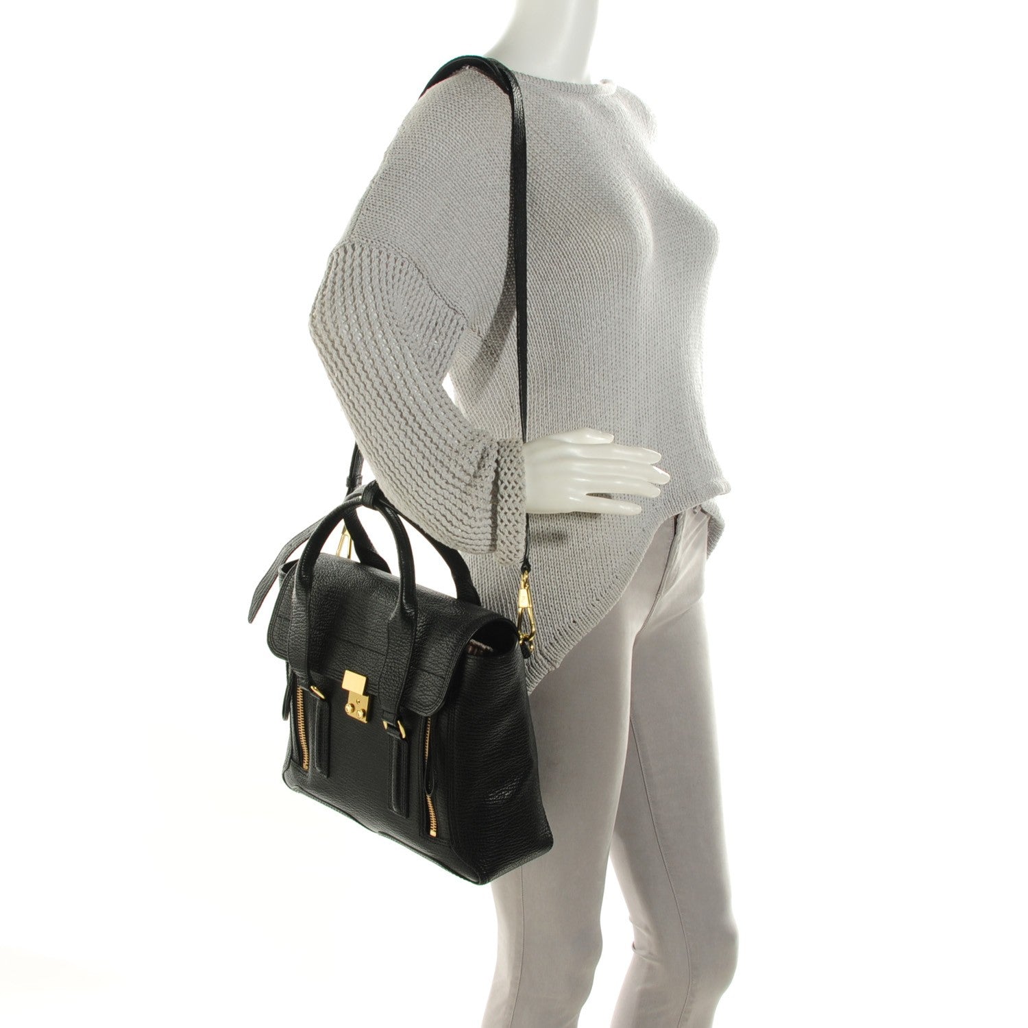 3.1 Phillip Lim 3.1 Textured Calfskin Medium Pashli Satchel Black 2 of 11