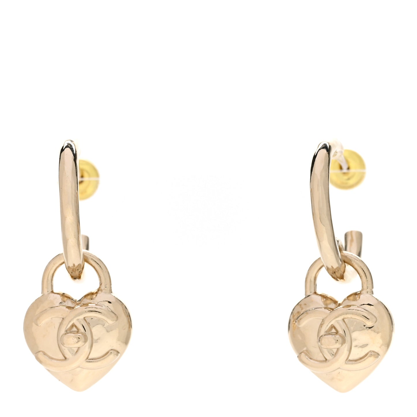 Metal CC Heart Turnlock Drop Earrings Gold