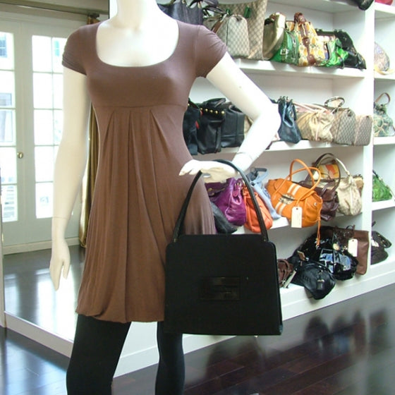 Nylon Leather Tote Black