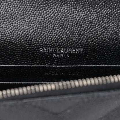 Saint Laurent Grain De Poudre Matelasse Chevron Monogram Envelope Chain Wallet Black 5 of 10