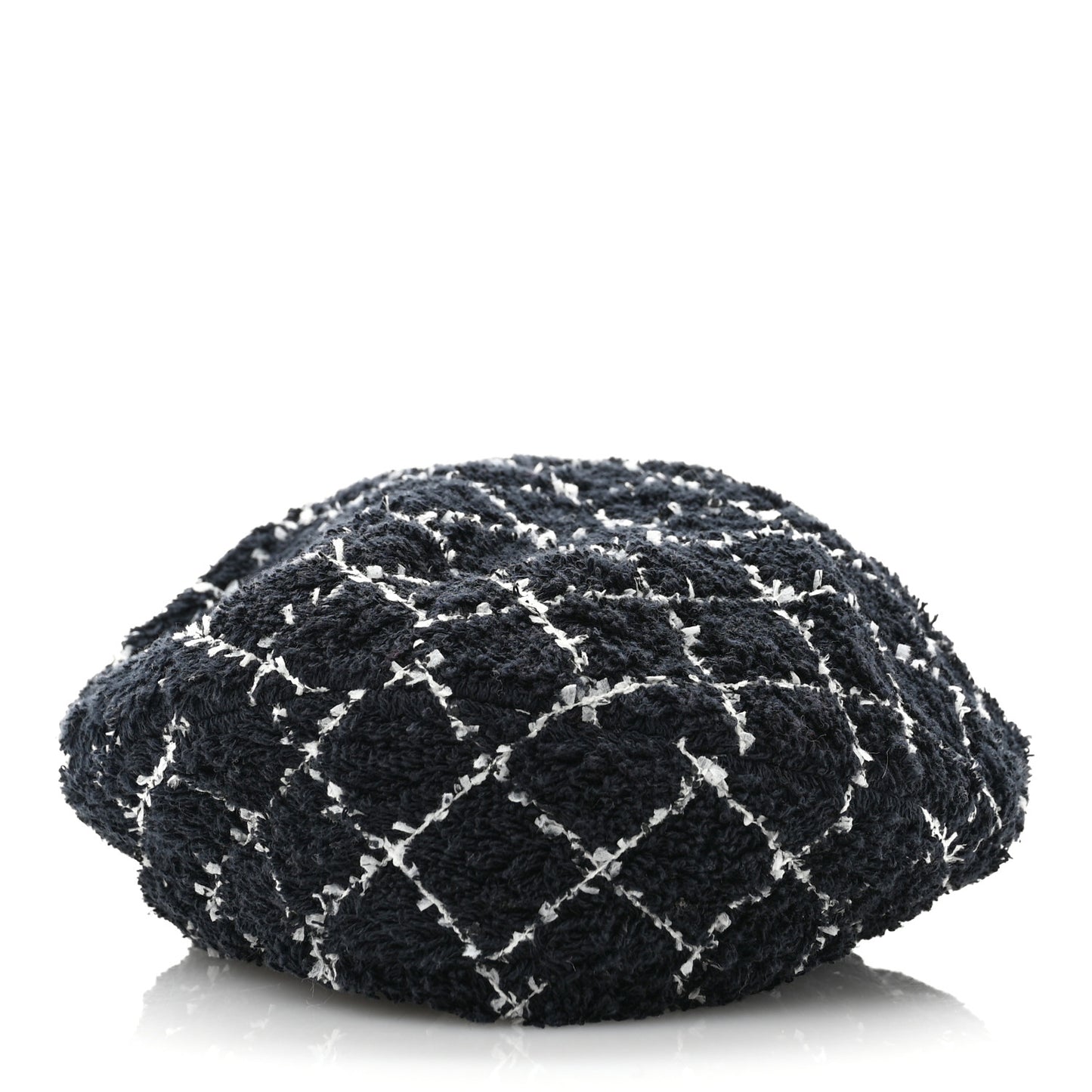 Tweed Beret Hat L Black White