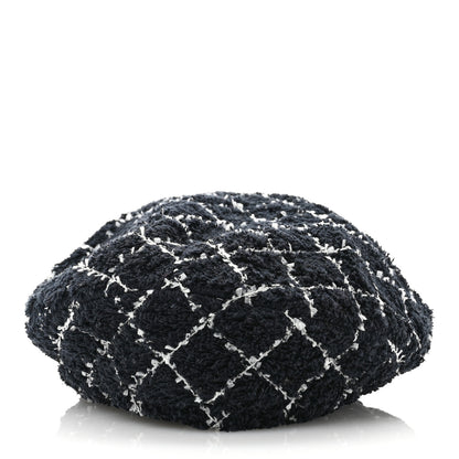 Chanel Tweed Beret Hat L Black White 6 of 8