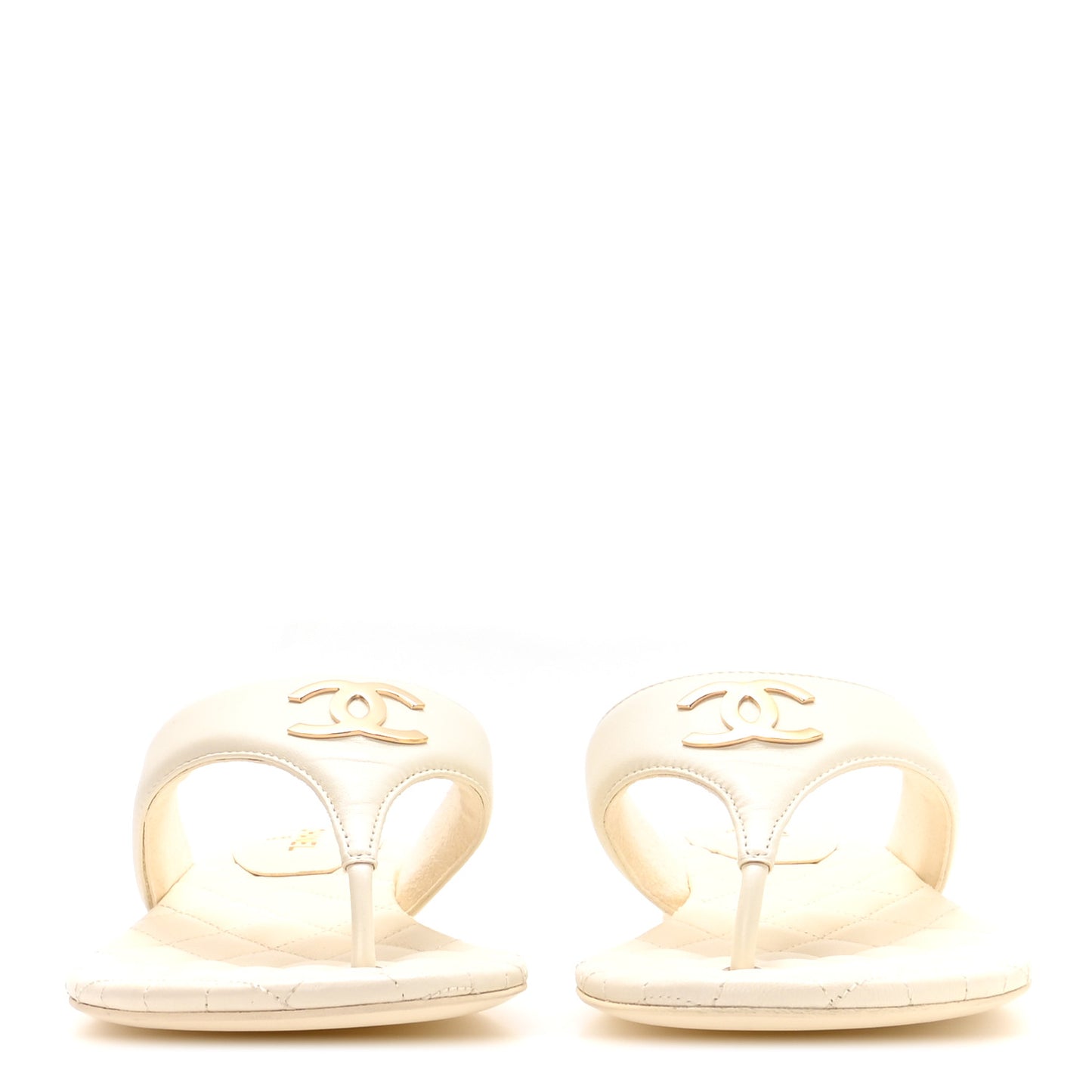 Lambskin Quilted Padded Thong Sandals 39.5 White