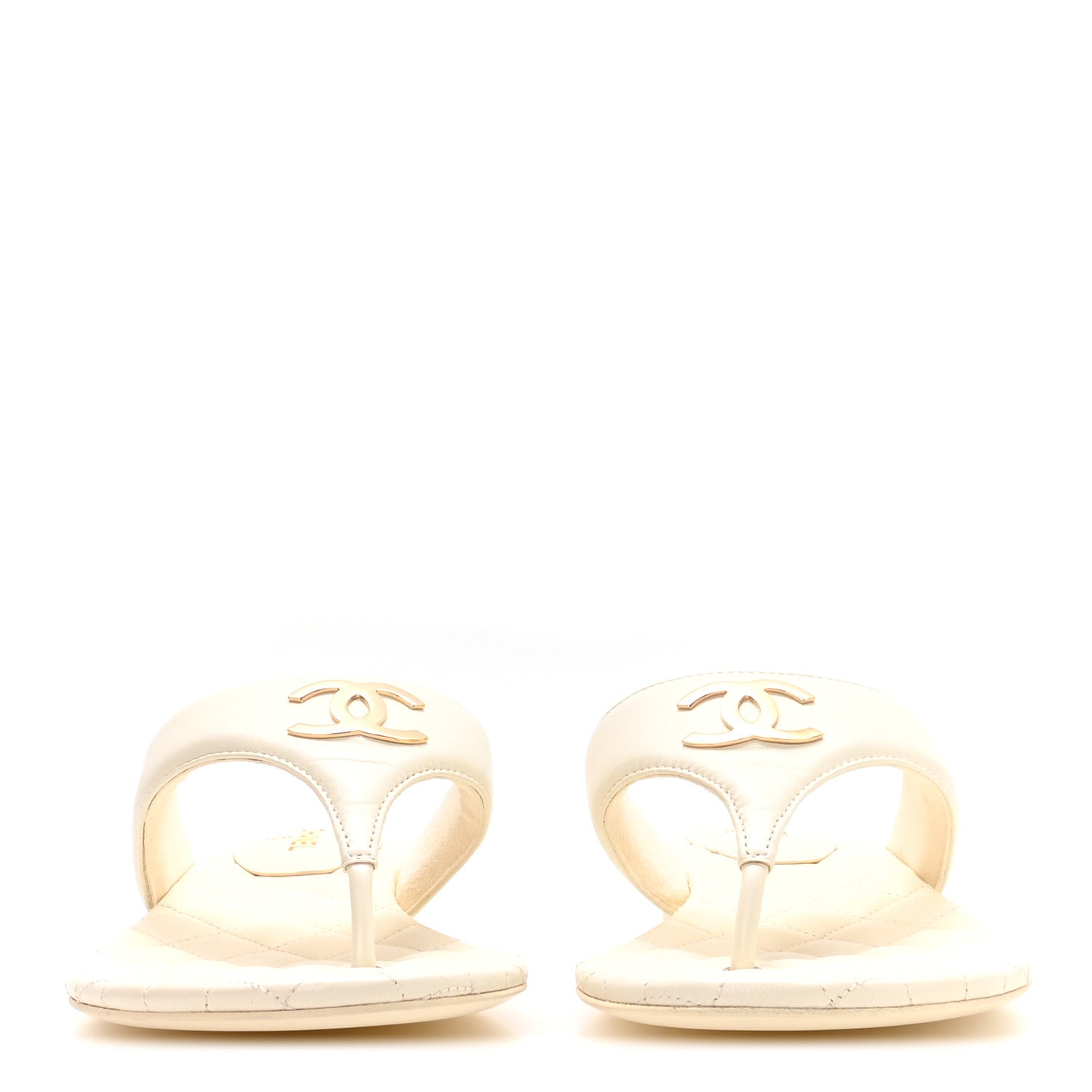 Chanel Lambskin Quilted Padded Thong Sandals 39.5 White 3 of 9