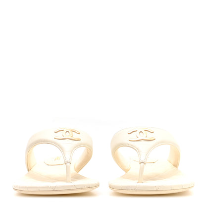 Chanel Lambskin Quilted Padded Thong Sandals 39.5 White 3 of 9