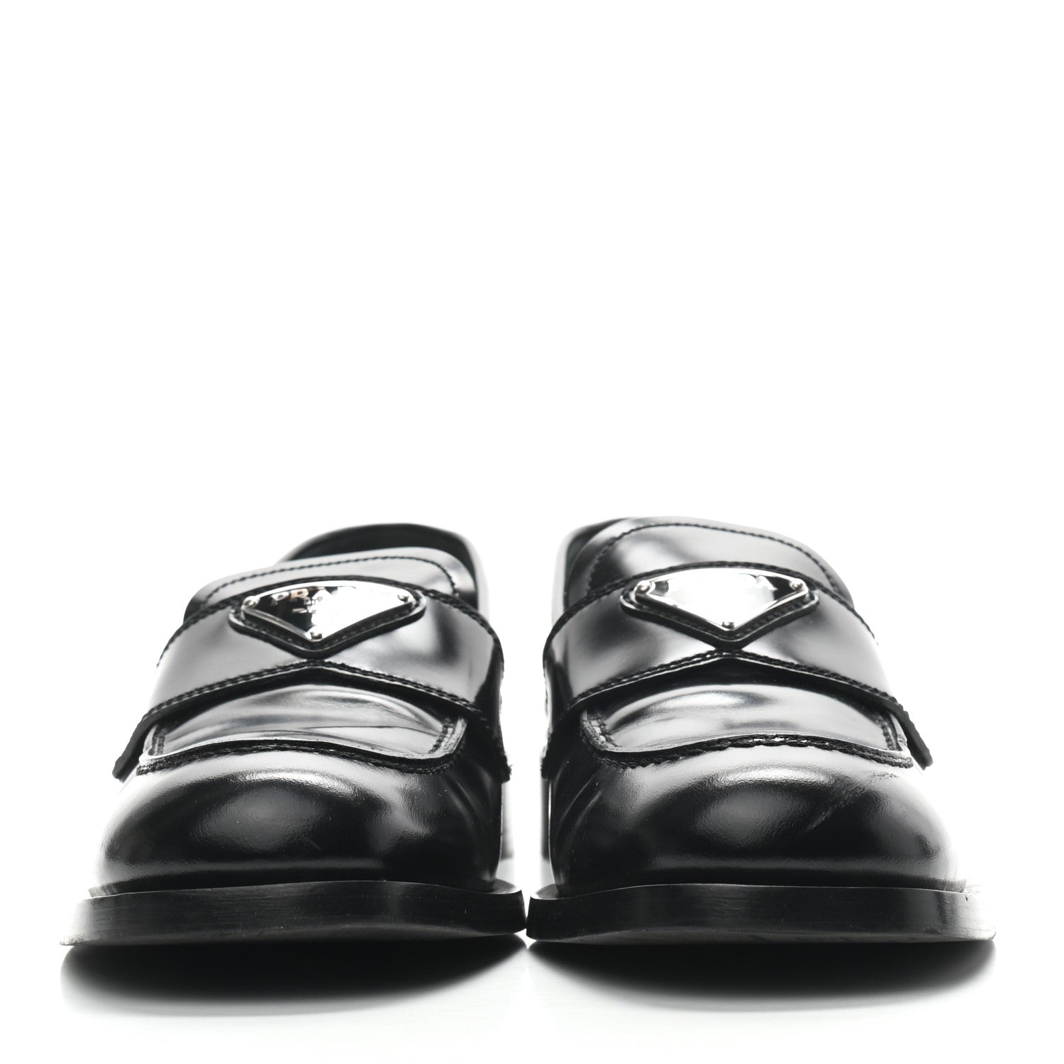 Prada Spazzolato Metal Triangle Logo 20mm Loafers 39.5 Black 2 of 7
