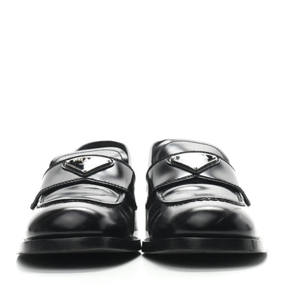 Prada Spazzolato Metal Triangle Logo 20mm Loafers 39.5 Black 2 of 7