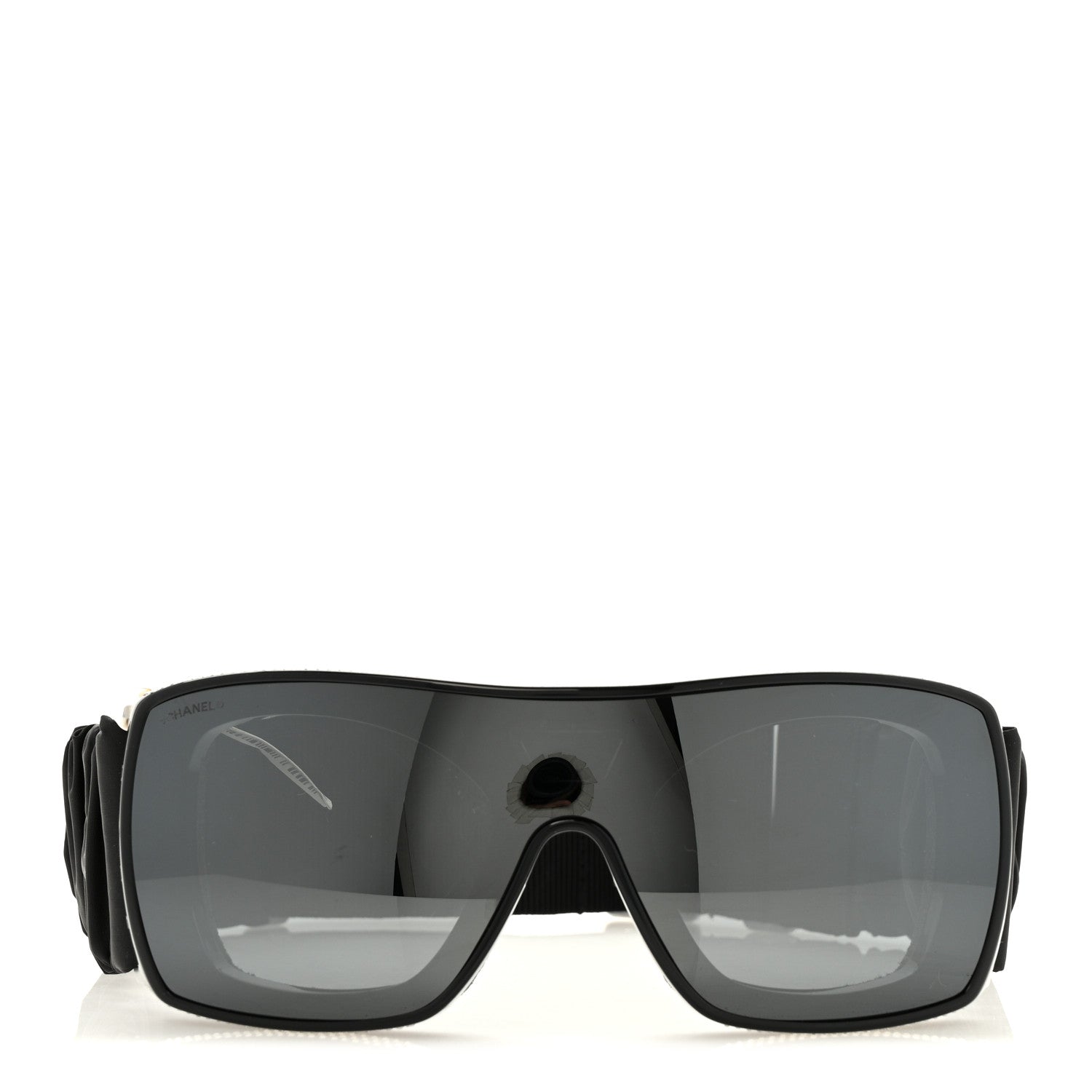 Chanel Crystal Acetate Technical Satin Shield Sunglasses Black 2 of 5