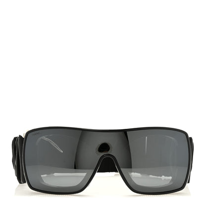 Chanel Crystal Acetate Technical Satin Shield Sunglasses Black 2 of 5