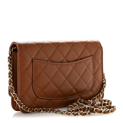 Chanel Shiny Caviar Quilted Strass Wallet On Chain WOC Light Brown 3 of 11