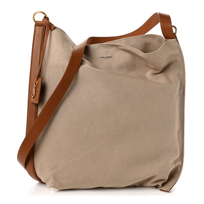Saint Laurent Canvas Calfskin Flat Hobo Desert Dust Brick 1 of 10