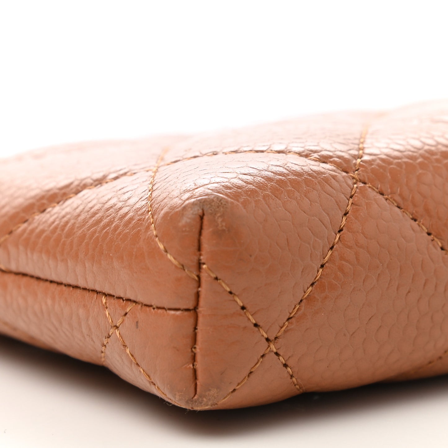 Caviar Quilted Key Holder Case Light Brown