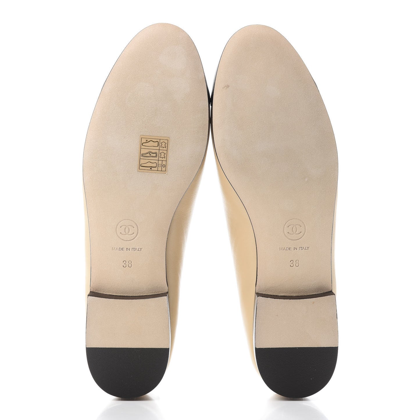 Lambskin Cap Toe Ballerina Flats 38 Beige Black