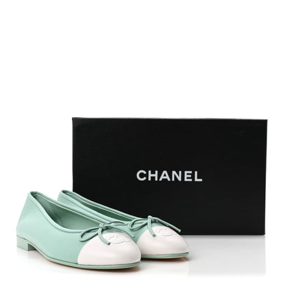 Chanel Lambskin CC Cap Toe Ballerina Flats 37 Light Green White 10 of 10