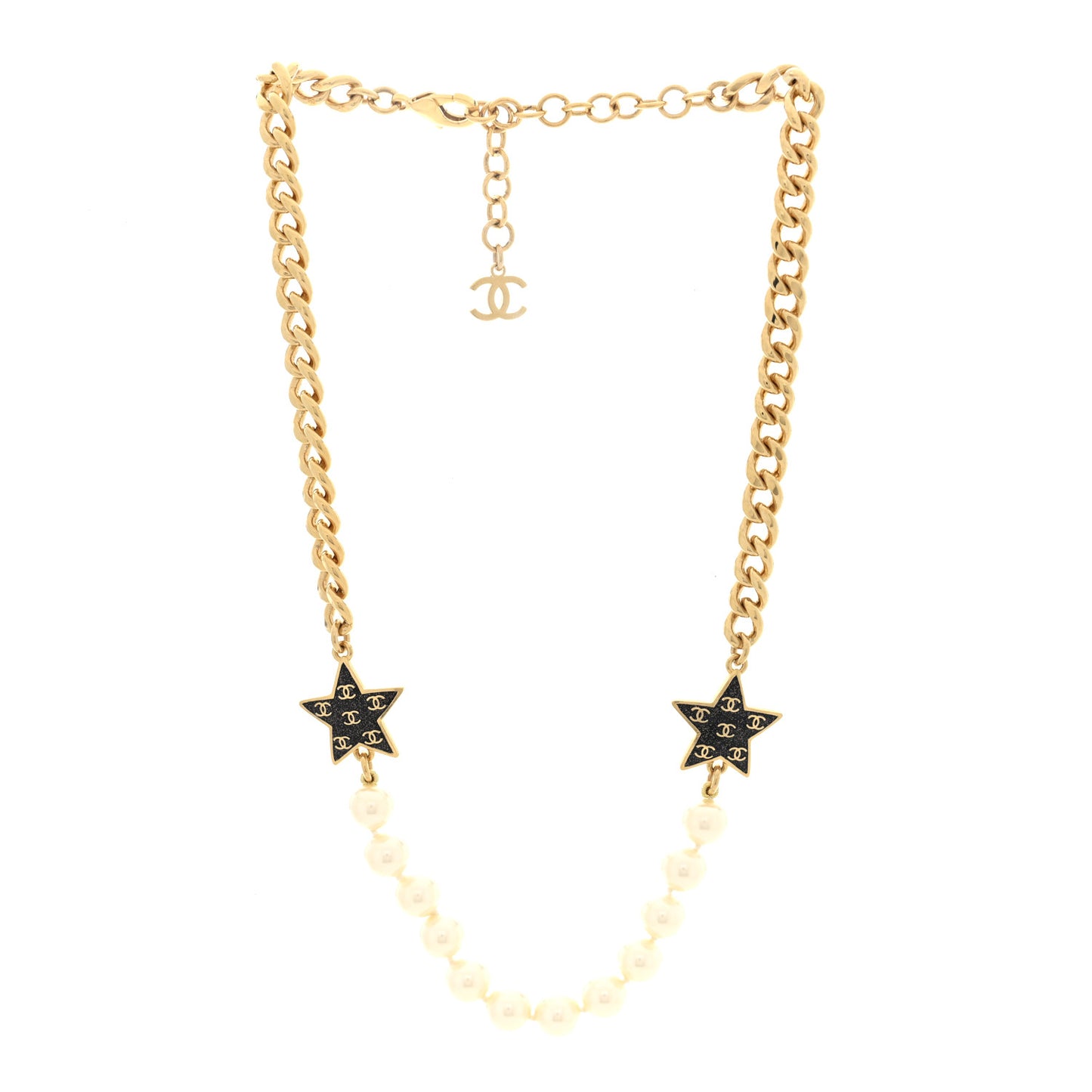 Pearl Crystal CC Star Choker Necklace Gold