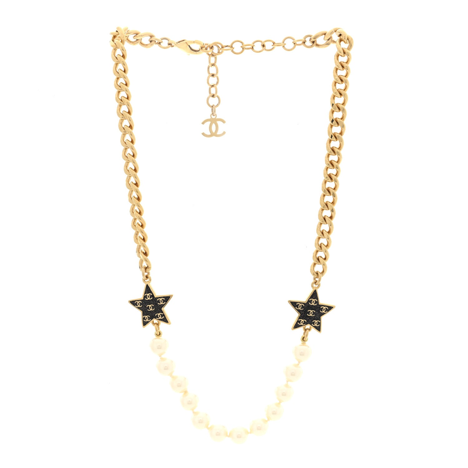 Chanel Pearl Crystal CC Star Choker Necklace Gold 3 of 4
