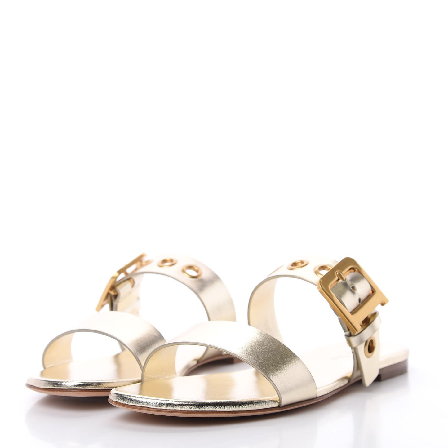 Laminated Calfskin D-Dior Slide Flat Sandals 39.5 Pale Gold