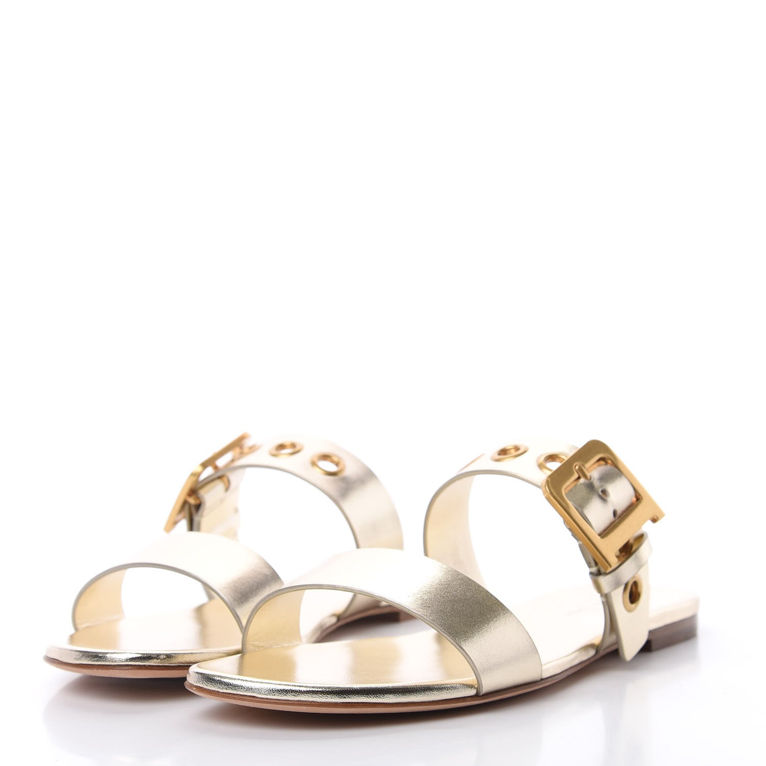 Christian Dior Laminated Calfskin D-Dior Slide Flat Sandals 39.5 Pale Gold 3 of 9