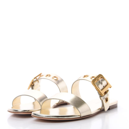 Christian Dior Laminated Calfskin D-Dior Slide Flat Sandals 39.5 Pale Gold 3 of 9