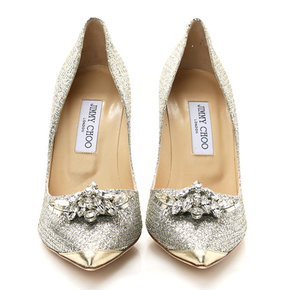 Jimmy Choo Glitter Fabric Crystal Dempsey Pump 40 Silver 2 of 8