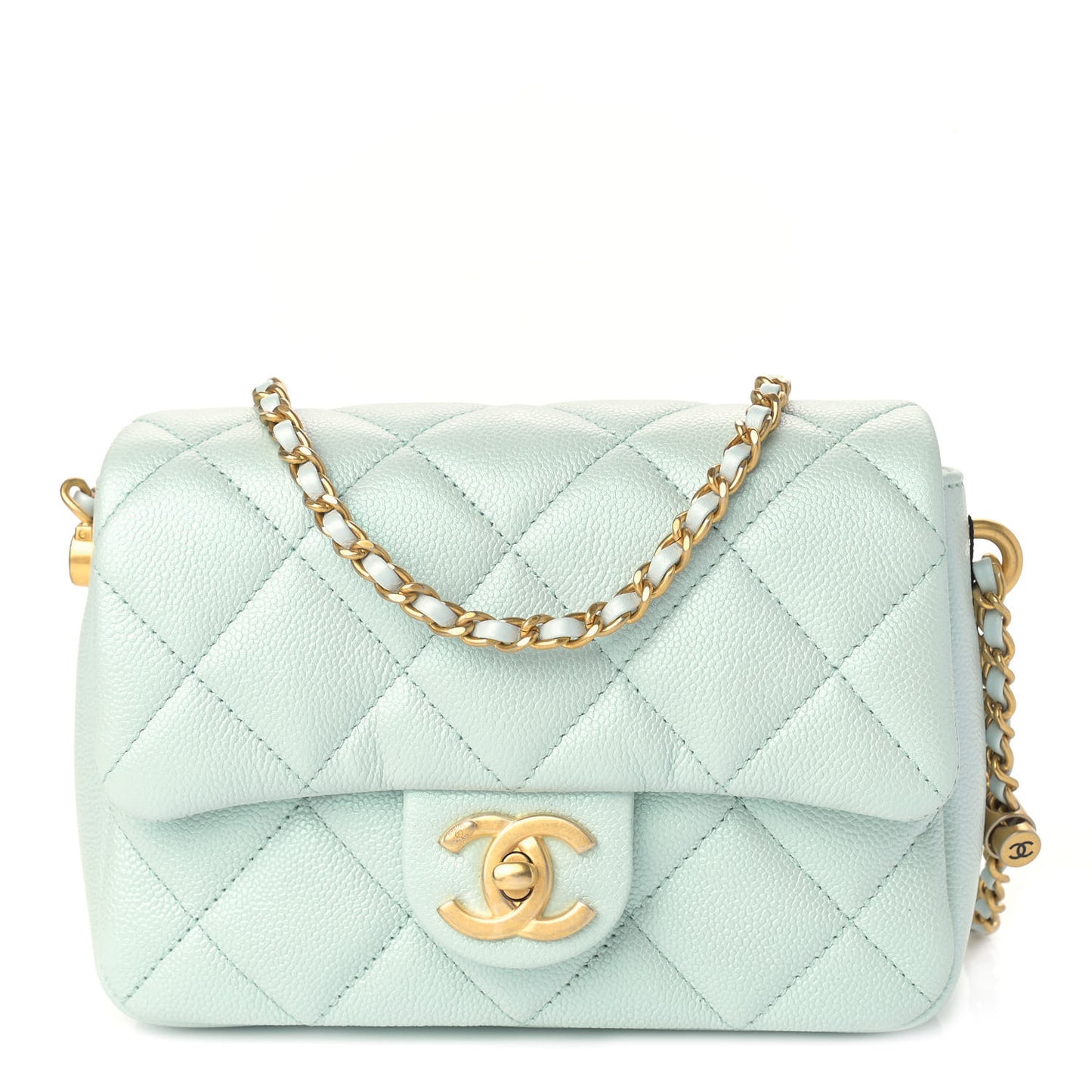 Iridescent Caviar Quilted Mini My Perfect Flap Light Green