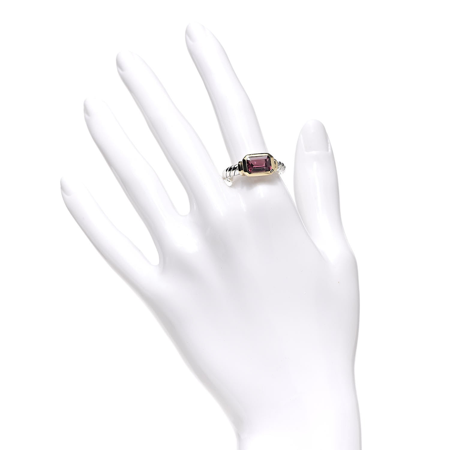 David Yurman Sterling Silver 18K Yellow Gold Rhodolite Novella Ring 56 7.75 2 of 6
