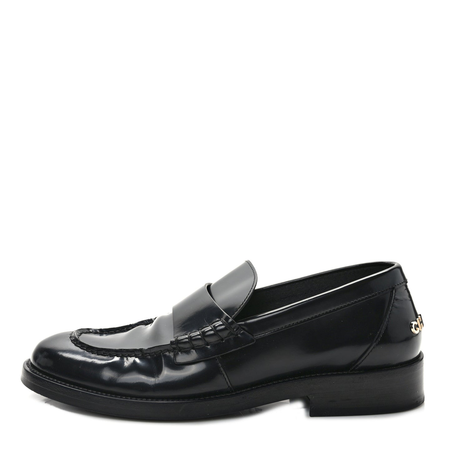 Shiny Calfskin Logo Loafers 37.5 Black