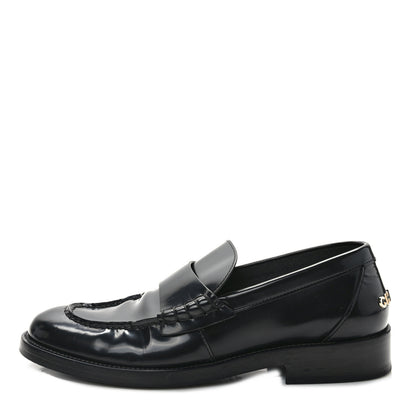 Chanel Shiny Calfskin Logo Loafers 37.5 Black 1 of 7
