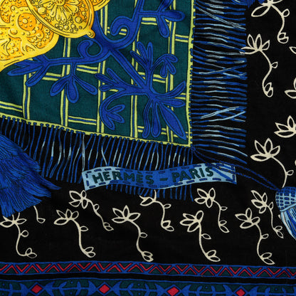 Hermes Cashmere Silk Cavaliers du Caucase Shawl 140 Black Bleu Vert 2 of 4