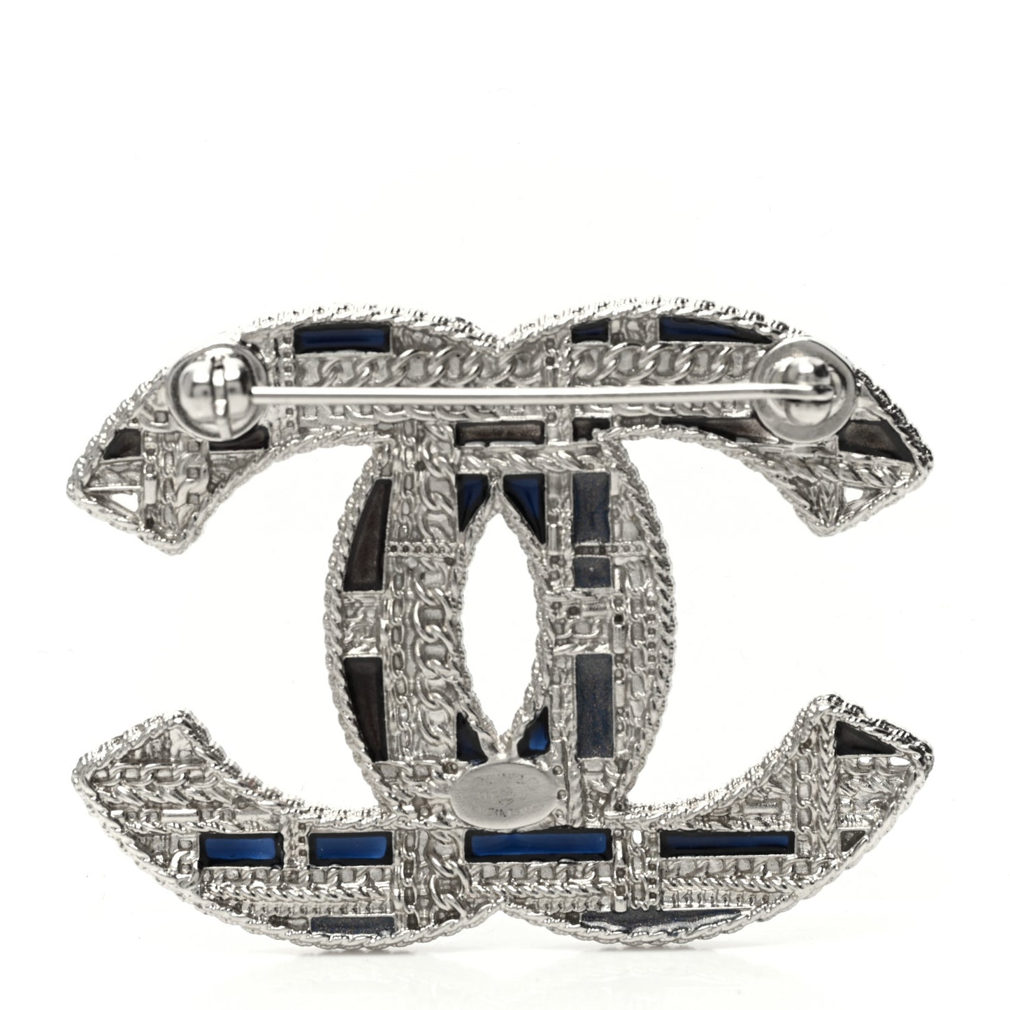 Crystal Pearl CC Tweed Brooch Blue White Pearly White