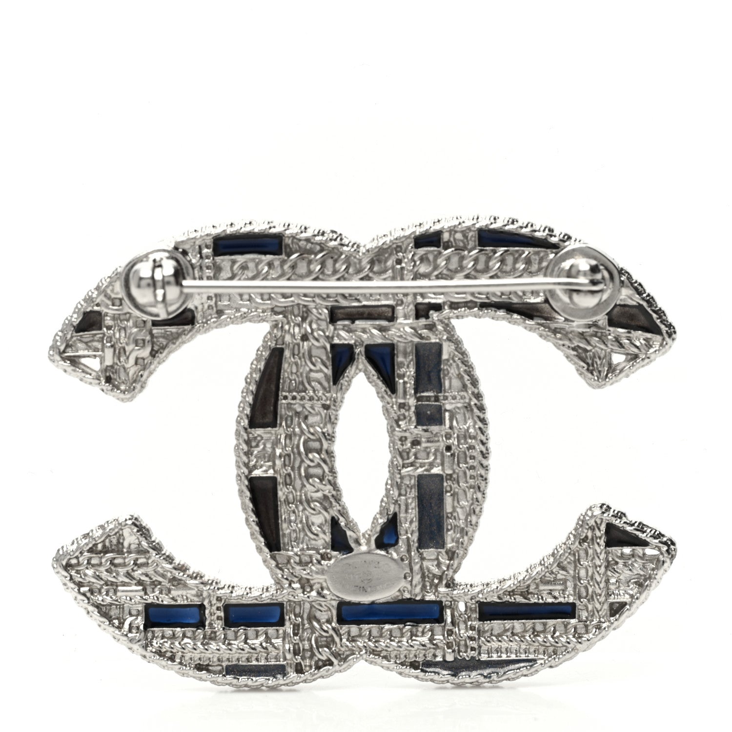Chanel Crystal Pearl CC Tweed Brooch Blue White Pearly White 3 of 5
