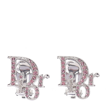 Christian Dior Crystal Logo Clip On Earrings Rose 1 of 5