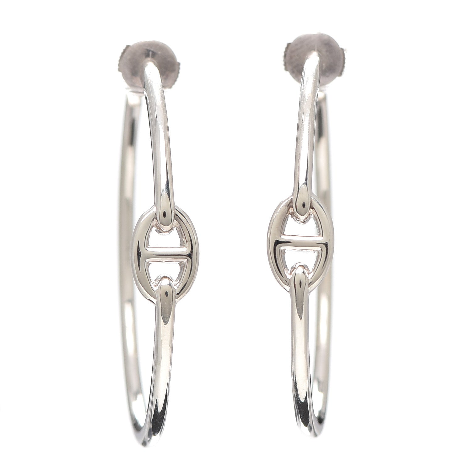 Hermes Sterling Silver GM Chain d'Ancre Enchainee Hoop Earrings 1 of 5