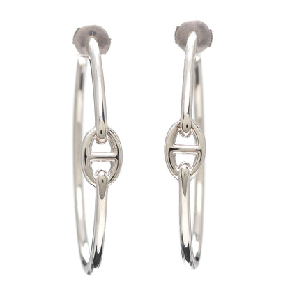 Hermes Sterling Silver GM Chain d'Ancre Enchainee Hoop Earrings 1 of 5
