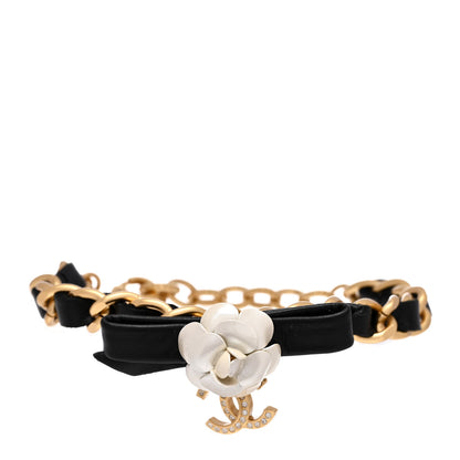 Chanel Metal Calfskin Crystal Chain 90's Camellia Bracelet Black Gold 1 of 5