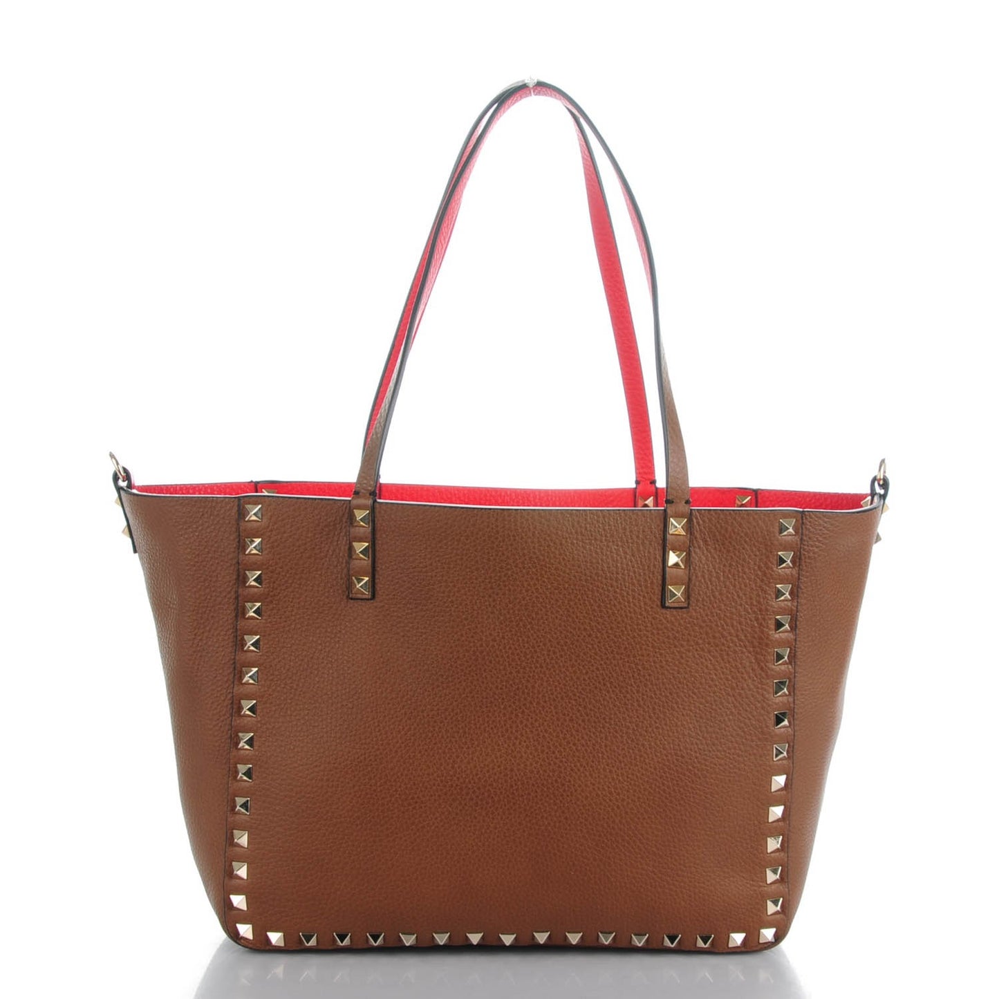 Pebbled Calfskin Small Rockstud Reversible Tote Light Cuir Rosso Valentino