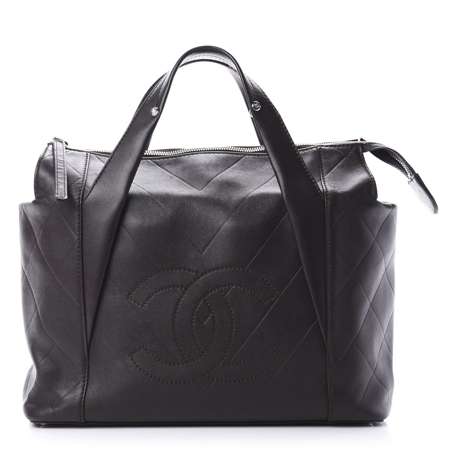 Calfskin CC Chevron All Day Long Tote Brown