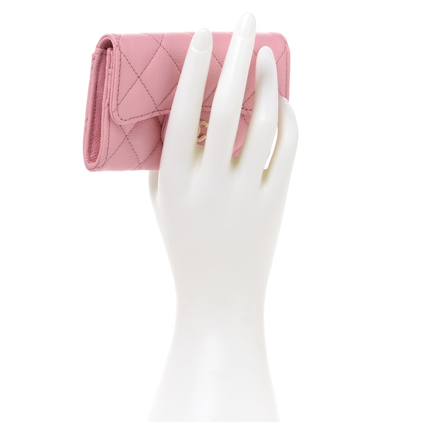 Caviar Quilted Flap Card Holder Wallet Light Pink