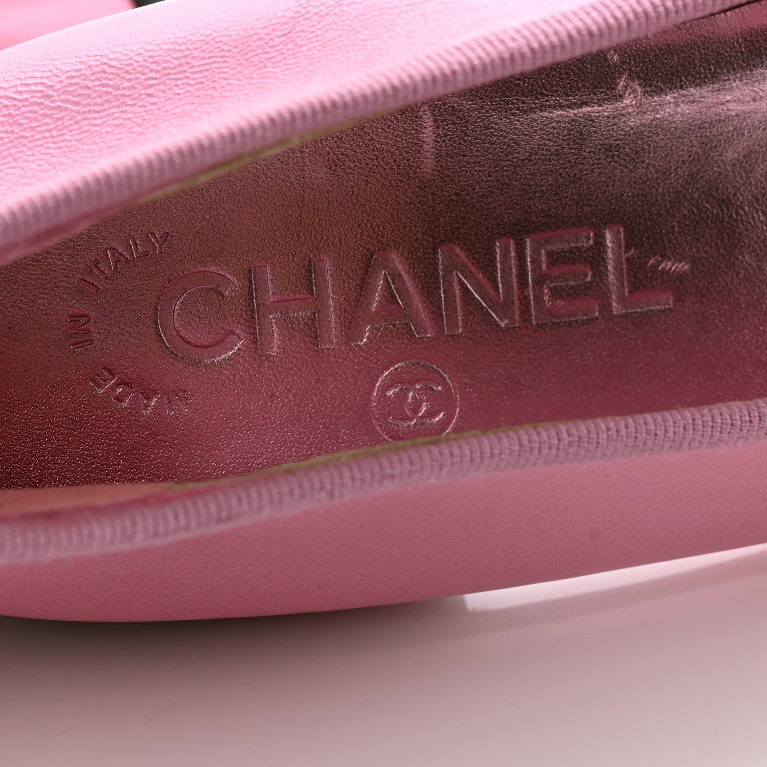 Chanel Laminated Crumpled Lambskin Cap Toe CC Ballerina Flats 39 Pink Black 7 of 8