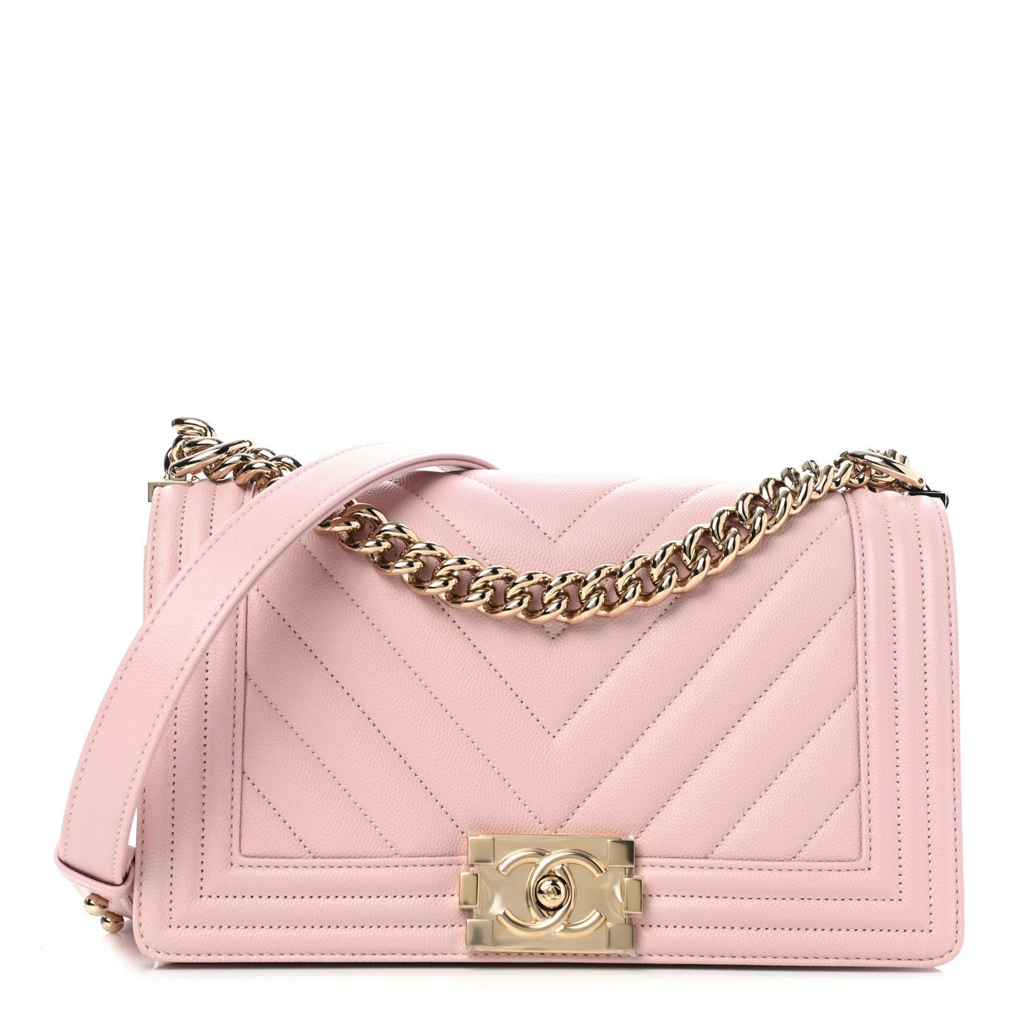 Caviar Chevron Quilted Medium Boy Flap Light Pink