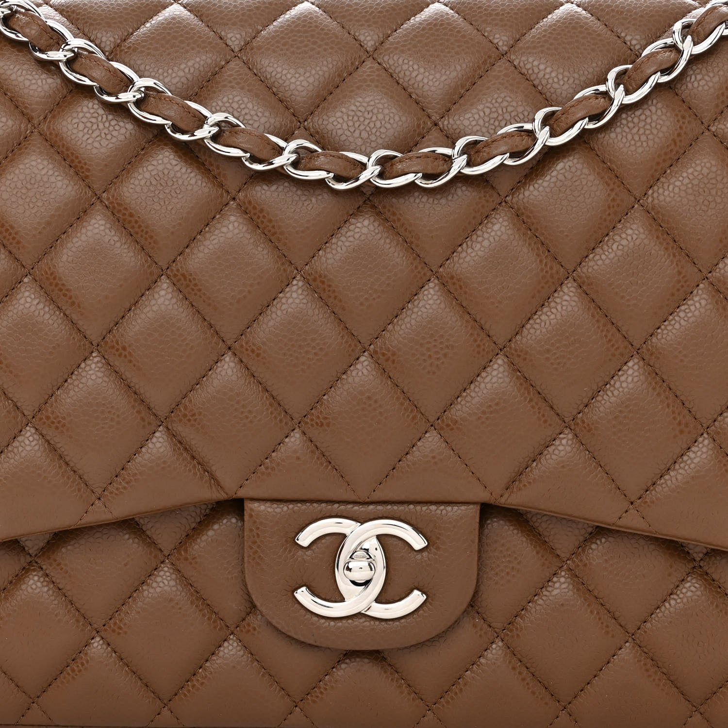 Chanel Caviar Quilted Maxi Double Flap Light Brown 8 of 12
