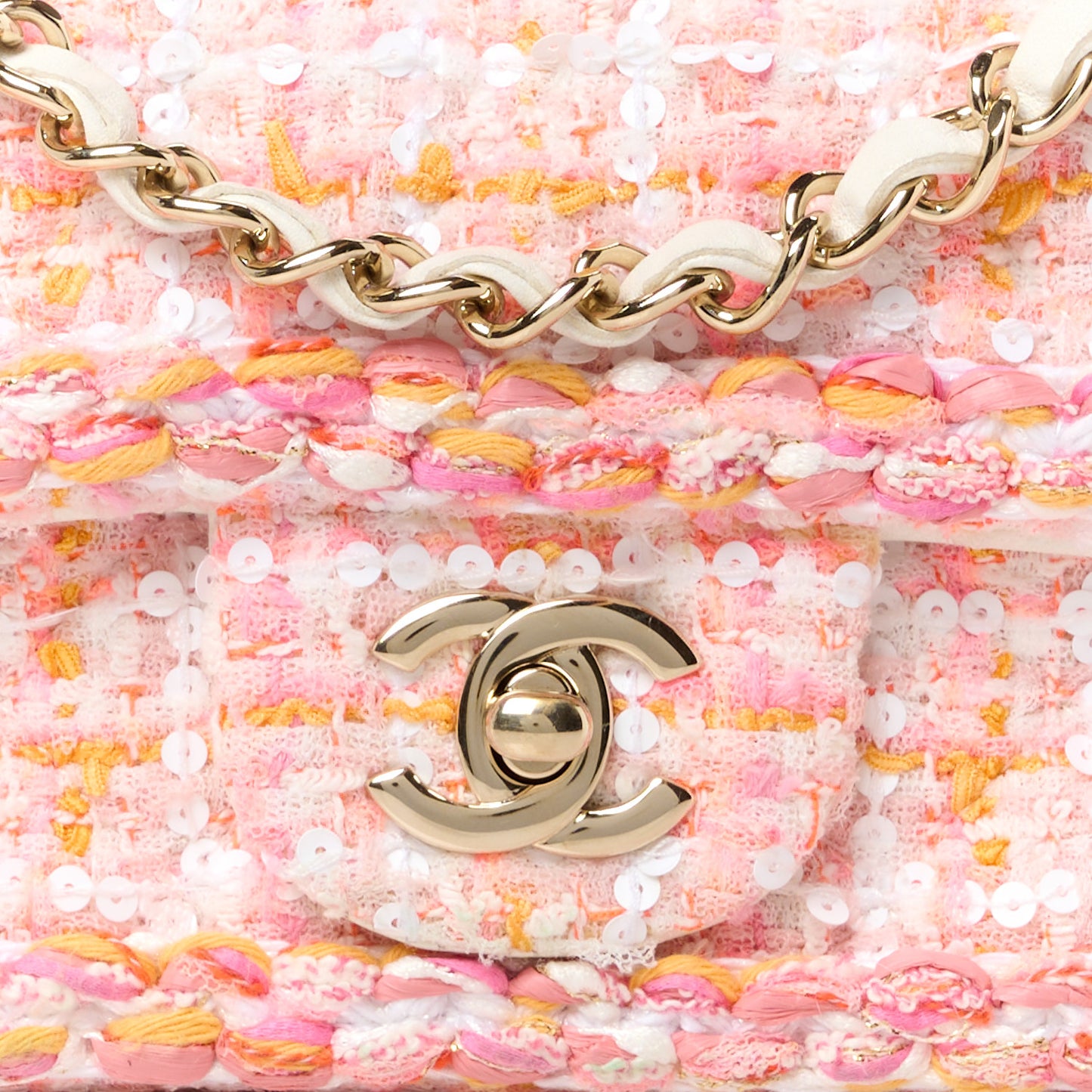 Tweed Braided Mini Rectangular Flap Pink Orange