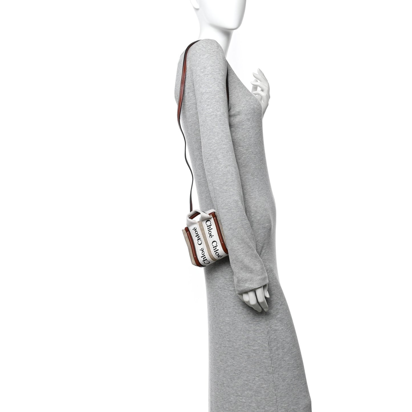 Cotton Calfskin Nano Woody Ribbon Tote White Brown