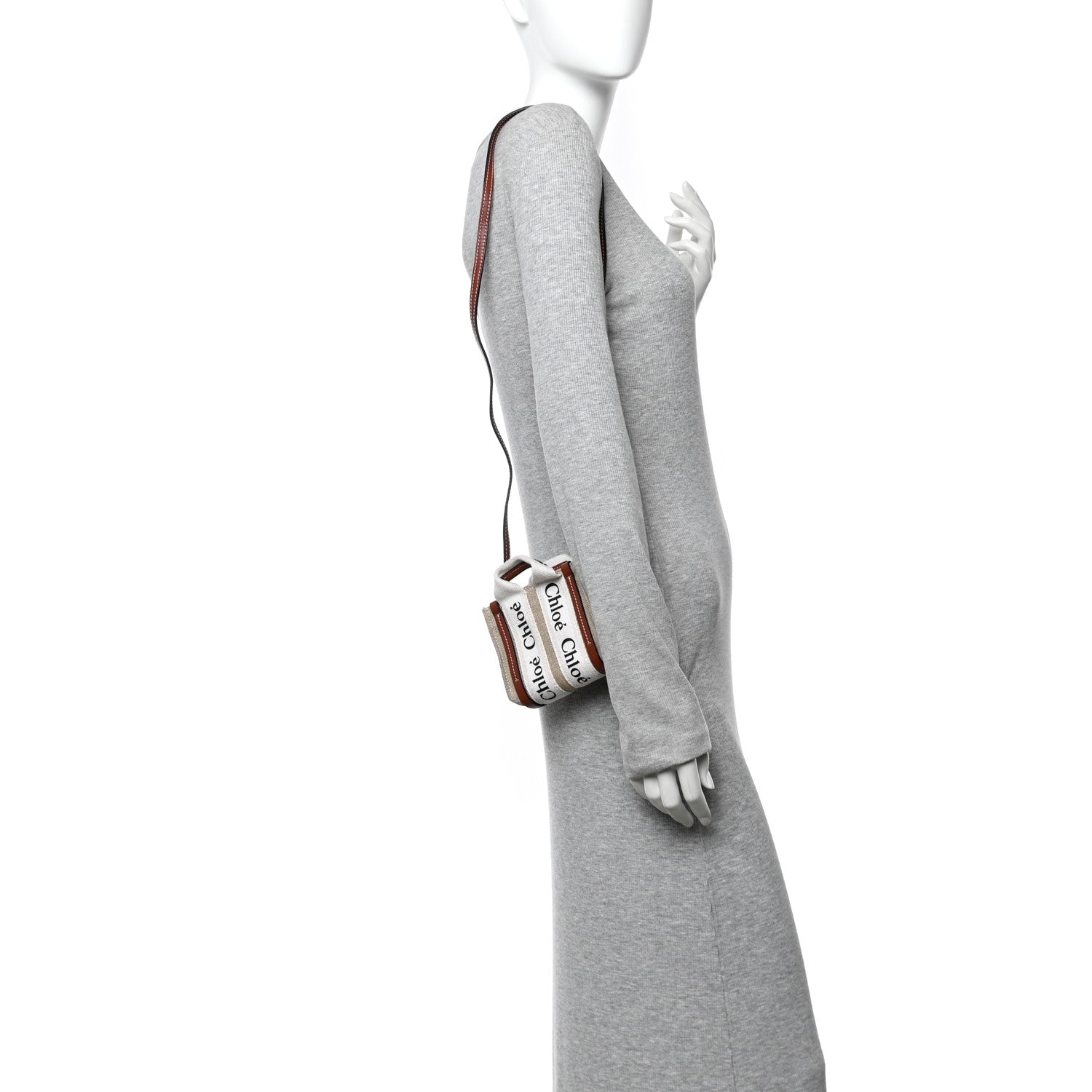 Chloe Cotton Calfskin Nano Woody Ribbon Tote White Brown 2 of 11