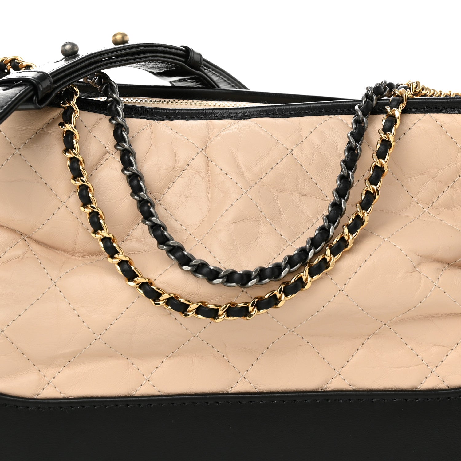 Chanel Aged Calfskin Quilted Medium Gabrielle Hobo Beige Black 7 of 9
