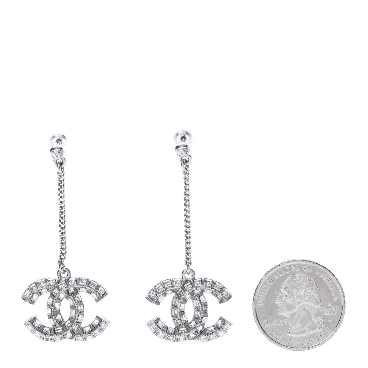 Baguette Crystal CC Drop Earrings Silver
