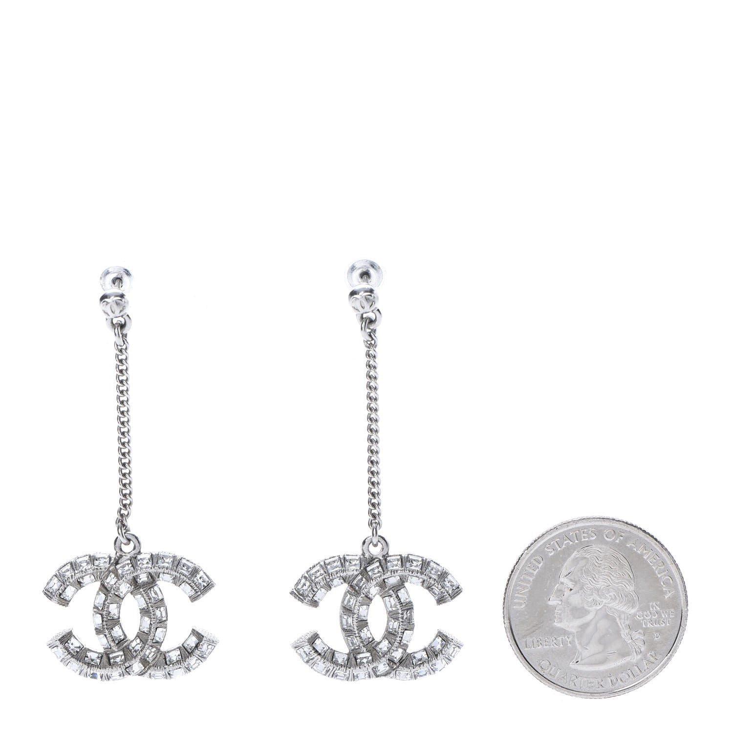 Chanel Baguette Crystal CC Drop Earrings Silver 2 of 4
