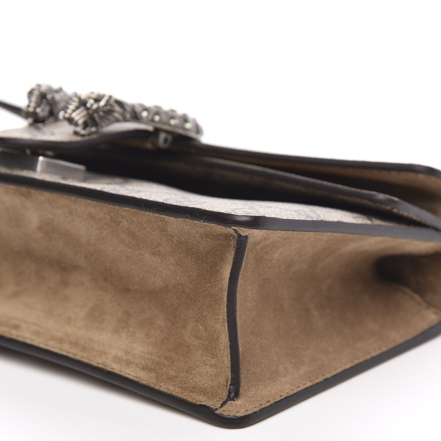 GG Supreme Monogram Suede Crystal Small Dionysus Shoulder Bag Beige Ebony Taupe