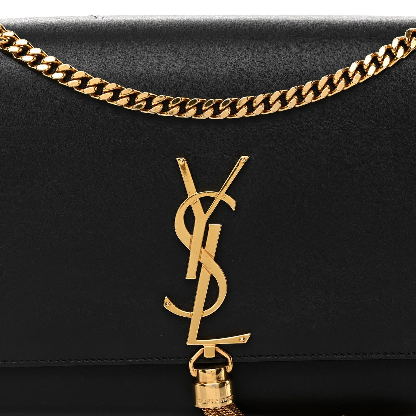 Smooth Calfskin Medium Classic Monogram Kate Tassel Satchel Black